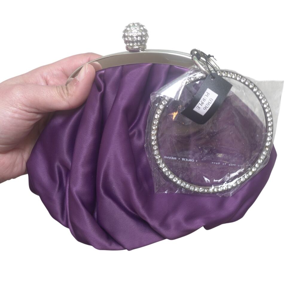 NWT Purple Satin Jeweled Handle Mini Evening Clutch Crossbody